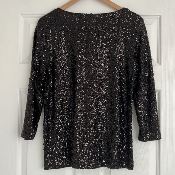 J. Crew black cotton with sequins 3/4 sleeves top Sz Medium - Picture 6 of 10